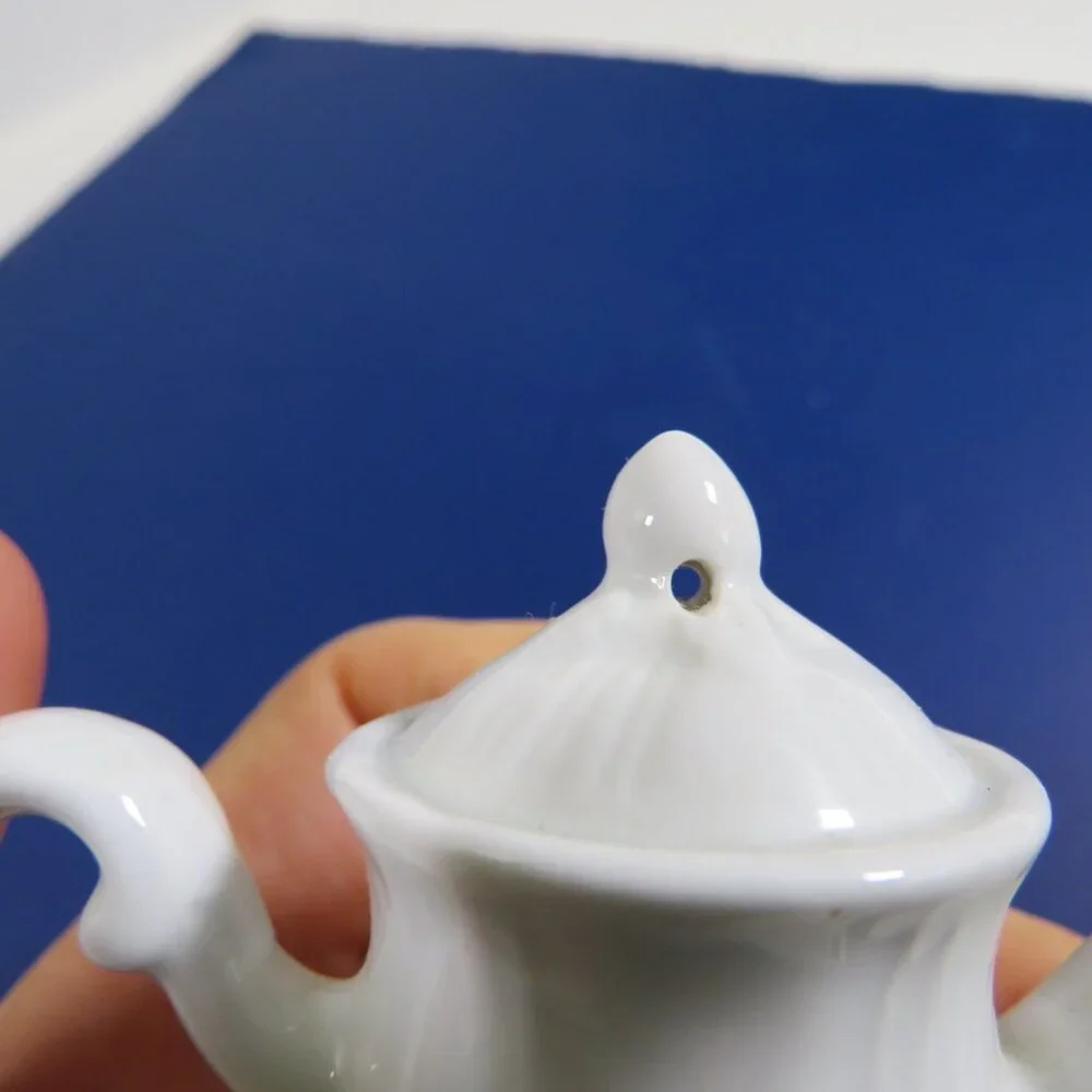 VTG Mini Tea Set Trio: White Porcelain Tea Bag Rest, Tall Ornament & Rose Cream